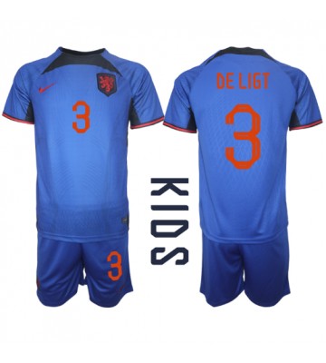 Holandia Matthijs de Ligt #3 Koszulka Wyjazdowych Dziecięca MŚ 2022 Krótki Rękaw (+ Krótkie spodenki)